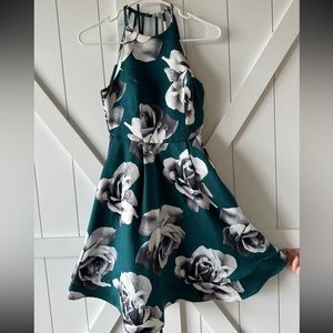 Green floral formal dress